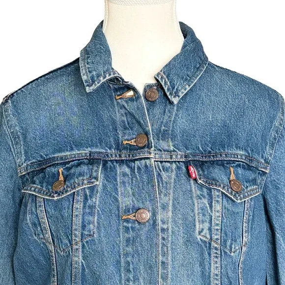 Levi’s Premium Denim Trucker Jacket Women’s Large Classic Wash Jean Jacket - Picture 3 of 7